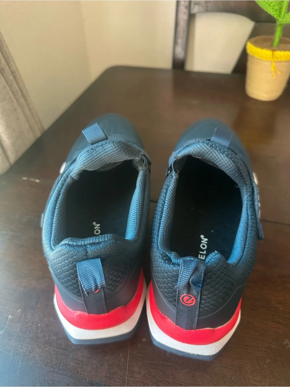 Men's Navy Athletic Slip-On Sneakers with Strap Bike Shoes Unisex